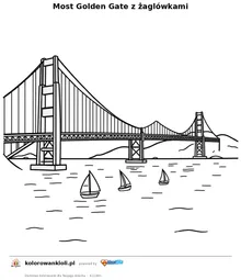 Most Golden Gate z zaglowkami — kolorowanka do wydruku dla dzieci