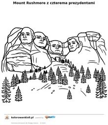 Mount Rushmore z czterema prezydentami — kolorowanka do wydruku dla dzieci