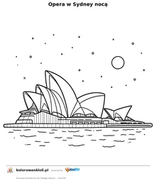 Opera w Sydney nocą — kolorowanka do wydruku dla dzieci