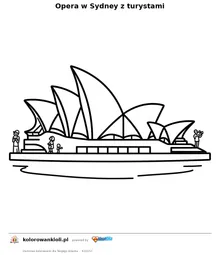 Opera w Sydney z turystami — kolorowanka do wydruku dla dzieci