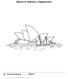 Opera w Sydney z żaglowcem — kolorowanka do wydruku dla dzieci
