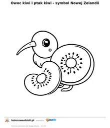 Owoc kiwi i ptak kiwi - symbol Nowej Zelandii — kolorowanka do wydruku dla dzieci