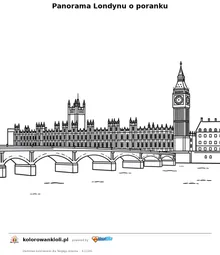 Panorama Londynu o poranku — kolorowanka do wydruku dla dzieci