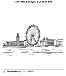 Panorama Londynu z London Eye — kolorowanka do wydruku dla dzieci