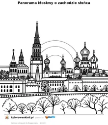 Panorama Moskwy o zachodzie słońca — kolorowanka do wydruku dla dzieci