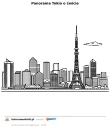 Panorama Tokio o swicie — kolorowanka do wydruku dla dzieci