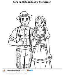 Para na Oktoberfest w Niemczech — kolorowanka do wydruku dla dzieci