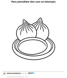 Para pierozkow dim sum na talerzyku — kolorowanka do wydruku dla dzieci