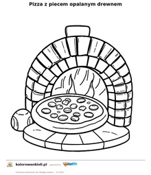 Pizza z piecem opalanym drewnem — kolorowanka do wydruku dla dzieci