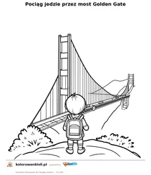 Pociag jedzie przez most Golden Gate — kolorowanka do wydruku dla dzieci