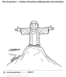 Rio de Janeiro — Statua Chrystusa Odkupiciela nad miastem — kolorowanka do wydruku dla dzieci