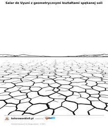 Salar de Uyuni z geometrycznymi kształtami spękanej soli — kolorowanka do wydruku dla dzieci