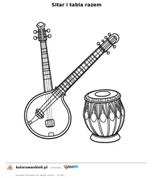 Sitar i tabla razem — kolorowanka do wydruku dla dzieci