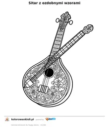 Sitar z ozdobnymi wzorami — kolorowanka do wydruku dla dzieci