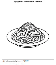 Spaghetti carbonara z serem — kolorowanka do wydruku dla dzieci