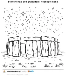 Stonehenge pod gwiazdami nocnego nieba — kolorowanka do wydruku dla dzieci