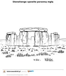 Stonehenge spowite poranną mgłą — kolorowanka do wydruku dla dzieci