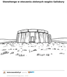 Stonehenge w otoczeniu zielonych wzgórz Salisbury — kolorowanka do wydruku dla dzieci