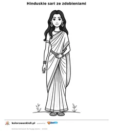 Hinduskie sari ze zdobieniami — kolorowanka do wydruku dla dzieci