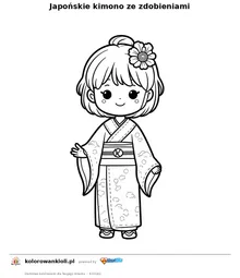 Japońskie kimono ze zdobieniami — kolorowanka do wydruku dla dzieci