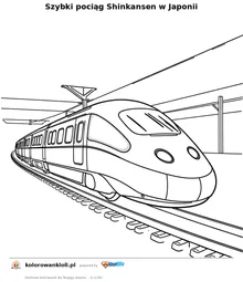 Szybki pociąg Shinkansen w Japonii — kolorowanka do wydruku dla dzieci