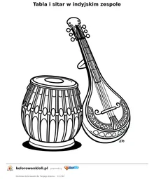 Tabla i sitar w indyjskim zespole — kolorowanka do wydruku dla dzieci