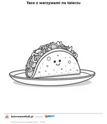 Taco z warzywami na talerzu — kolorowanka do wydruku dla dzieci