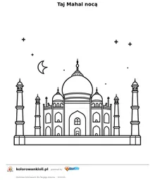 Taj Mahal nocą — kolorowanka do wydruku dla dzieci
