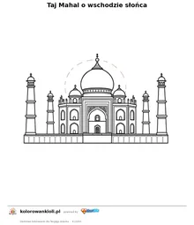 Taj Mahal o wschodzie slonca — kolorowanka do wydruku dla dzieci