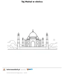 Taj Mahal w słońcu — kolorowanka do wydruku dla dzieci