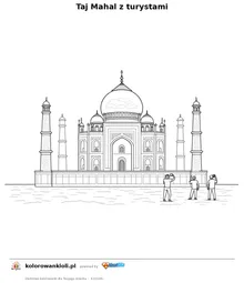 Taj Mahal z turystami — kolorowanka do wydruku dla dzieci