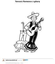 Tancerz flamenco z gitarą — kolorowanka do wydruku dla dzieci