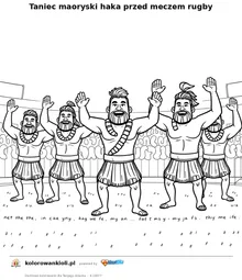 Taniec maoryski haka przed meczem rugby — kolorowanka do wydruku dla dzieci