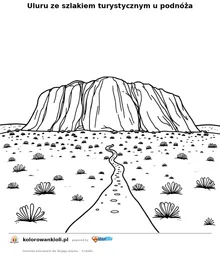 Uluru ze szlakiem turystycznym u podnóża — kolorowanka do wydruku dla dzieci