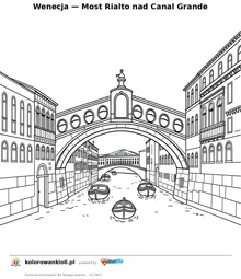 Wenecja — Most Rialto nad Canal Grande — kolorowanka do wydruku dla dzieci