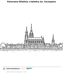 Panorama Wiednia z katedrą św. Szczepana — kolorowanka do wydruku dla dzieci