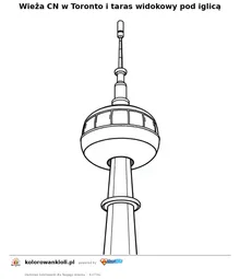 Wieża CN w Toronto i taras widokowy pod iglicą — kolorowanka do wydruku dla dzieci