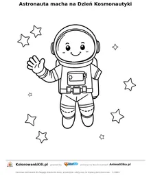 Astronauta macha na Dzień Kosmonautyki — kolorowanka na Dzień Kosmonautyki do wydruku