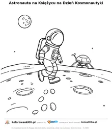 Astronauta na Księżycu na Dzień Kosmonautyki — kolorowanka na Dzień Kosmonautyki do wydruku