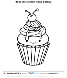 Babeczka z karmelową polewą — kolorowanka na Dzień Karmelu do wydruku