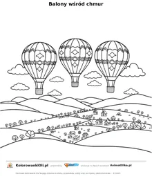 Balony wśród chmur — kolorowanka na Dzień Czystego Powietrza do wydruku