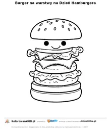 Burger na warstwy na Dzień Hamburgera — kolorowanka na Dzień Hamburgera do wydruku
