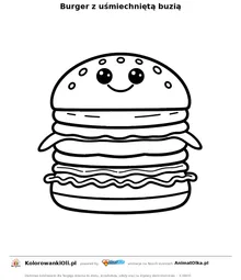 Burger z uśmiechniętą buzią — kolorowanka na Dzień Hamburgera do wydruku