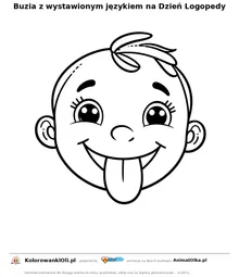Buzia z wystawionym językiem na Dzień Logopedy — kolorowanka na Dzień Logopedy do wydruku