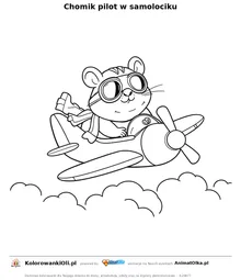 Chomik pilot w samolociku — kolorowanka na Dzień Chomika do wydruku