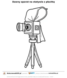 Dawny aparat na statywie z płachtą — kolorowanka na Dzień Fotografii do wydruku