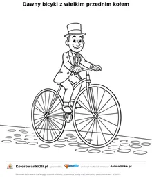 Dawny bicykl z wielkim przednim kołem — kolorowanka na Dzień Roweru do wydruku