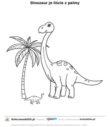 Dinozaur je liście z palmy — kolorowanka na Dzień Dinozaura do wydruku
