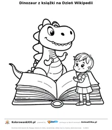 Dinozaur z książki na Dzień Wikipedii — kolorowanka na Dzień Wikipedii do wydruku