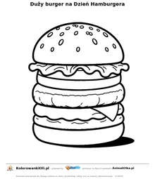 Duży burger na Dzień Hamburgera — kolorowanka na Dzień Hamburgera do wydruku